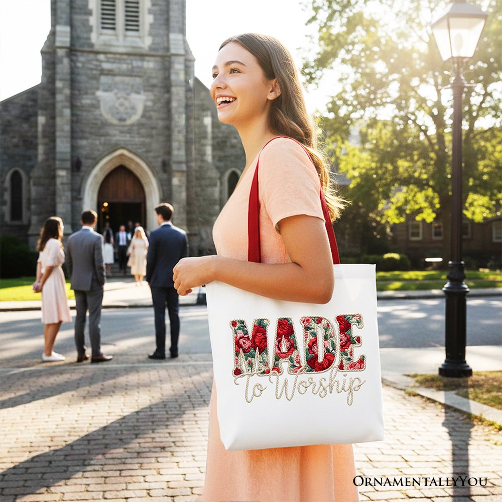 Made to Worship Floral Retro Faith Tote Bag, Cotton Gift Shopper