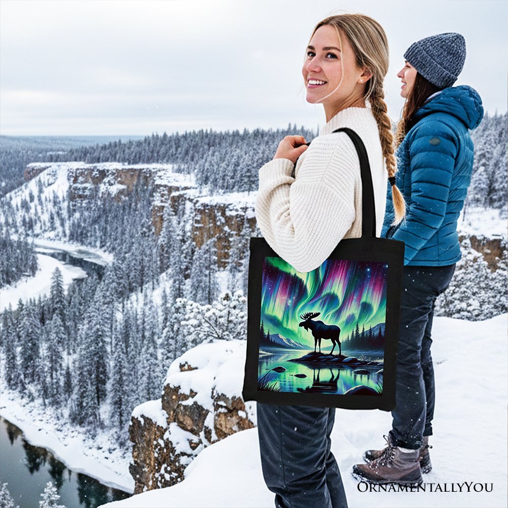 Majestic Moose Northern Lights Canvas Tote Bag Nature Art