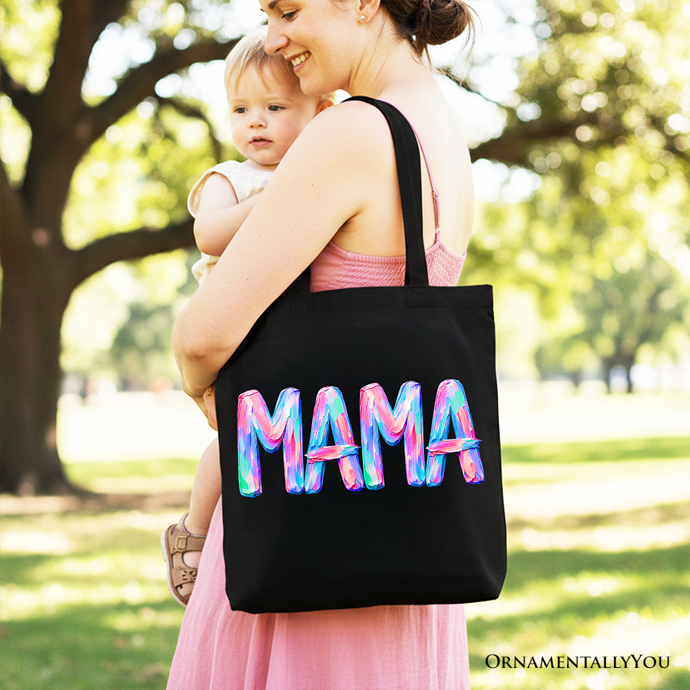 Mama Brushstroke Tote Bag Colorful Trendy Mom Cotton Shopper