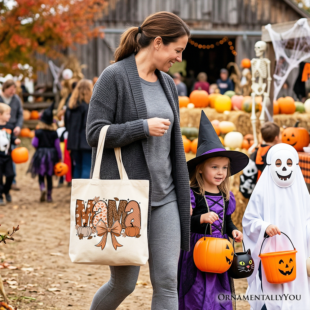 Coquette Autumn Pumpkin Tote Bag, Spacious Fall Mom Handbag