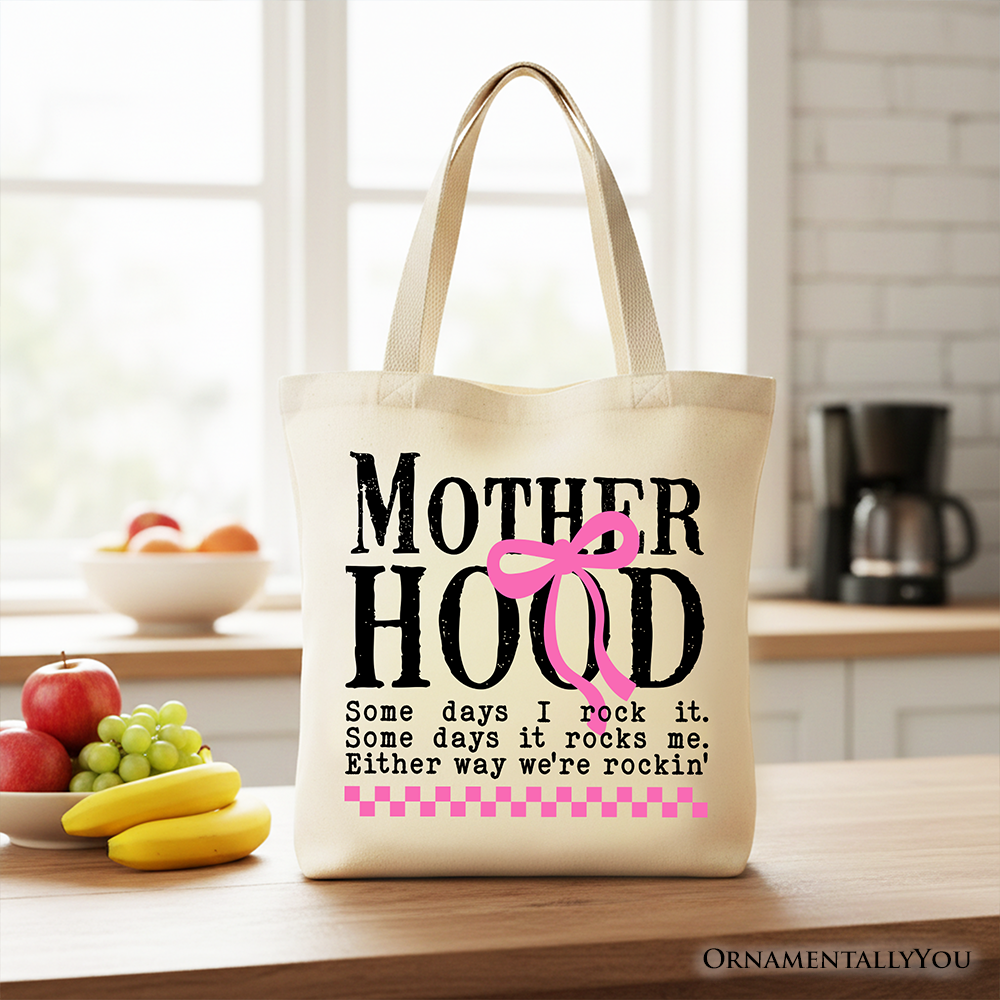 Motherhood Coquette Pink Bow Tote Bag Retro Checkered Shopper