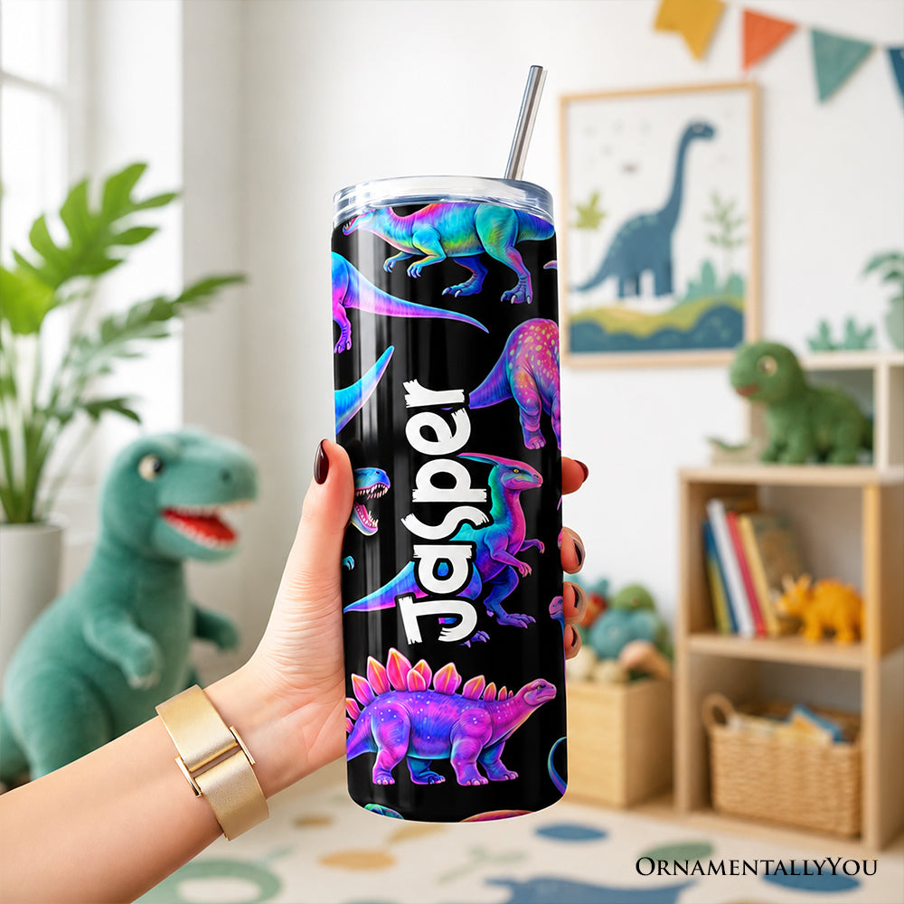 Neon Dinosaur 20oz Stainless Steel Tumbler for Kids & Adults