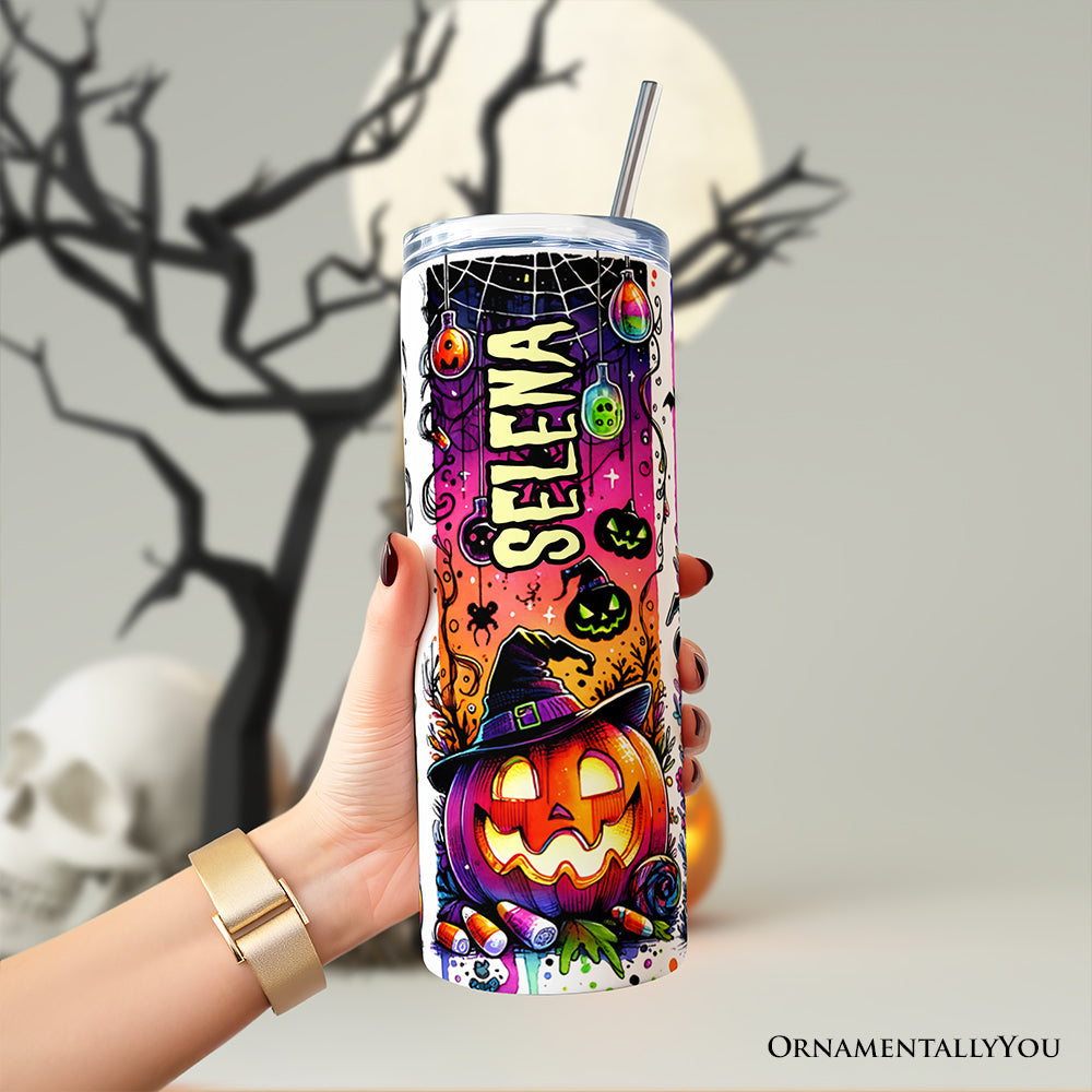 Neon Halloween Witch Scene 20oz Stainless Steel Tumbler with Straw