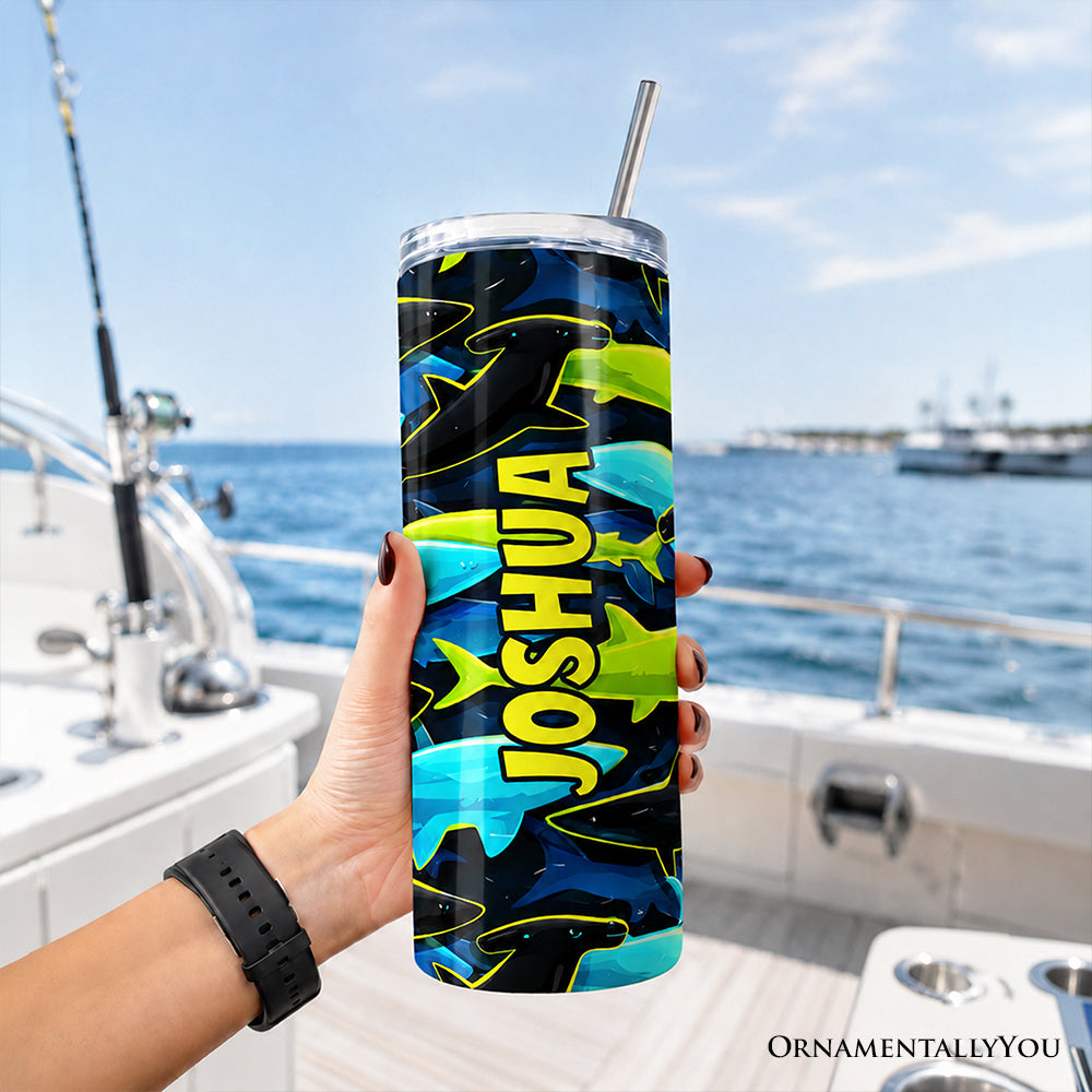 Neon Shark Camo 20oz Personalized Stainless Steel Travel Tumbler