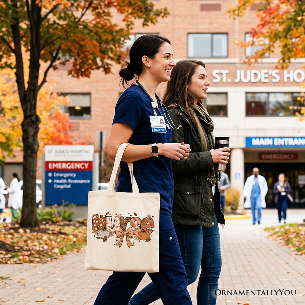 Nurse Coquette Autumn Tote Bag, Cotton Fall Pumpkin Carryall