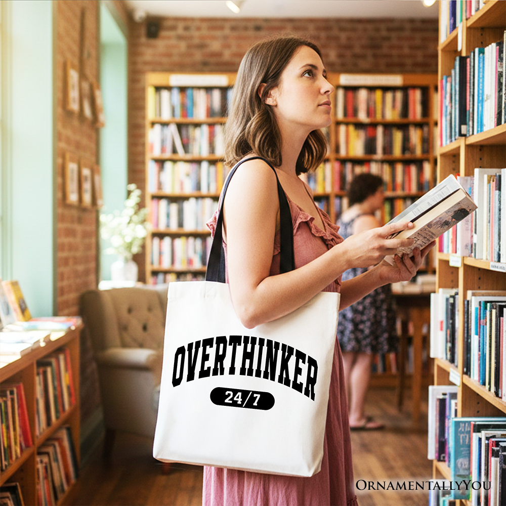 Over Thinker 24/7 Cotton Tote Bag - Minimalist Collegiate Shopper