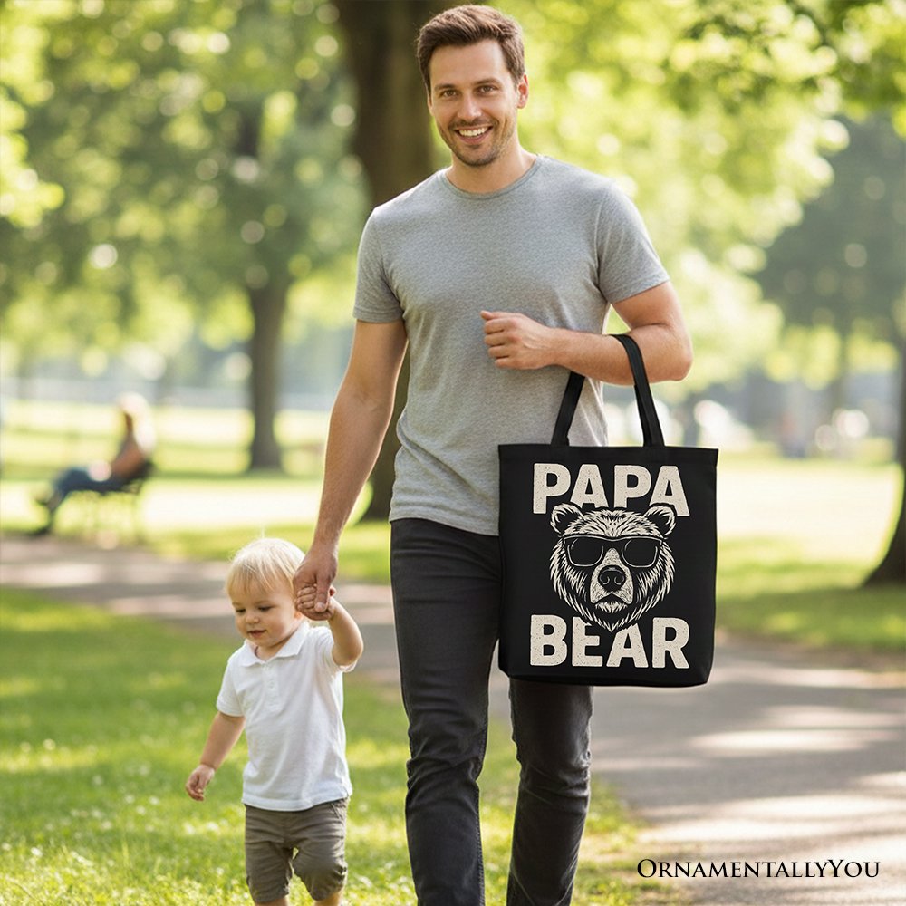 Papa Bear Sunglasses Canvas Tote Bag Vintage Black Dad Gift