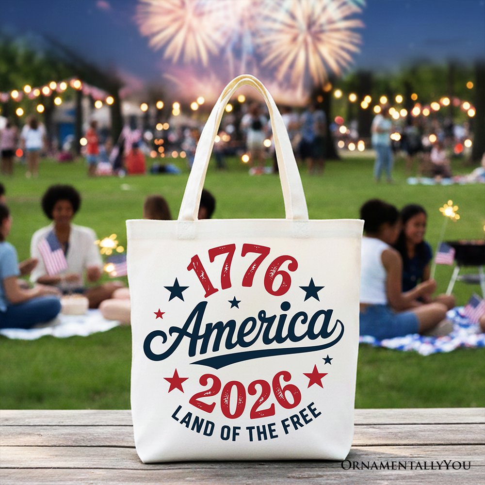 Patriotic 1776-2026 Land of the Free Canvas Tote Bag USA Gift