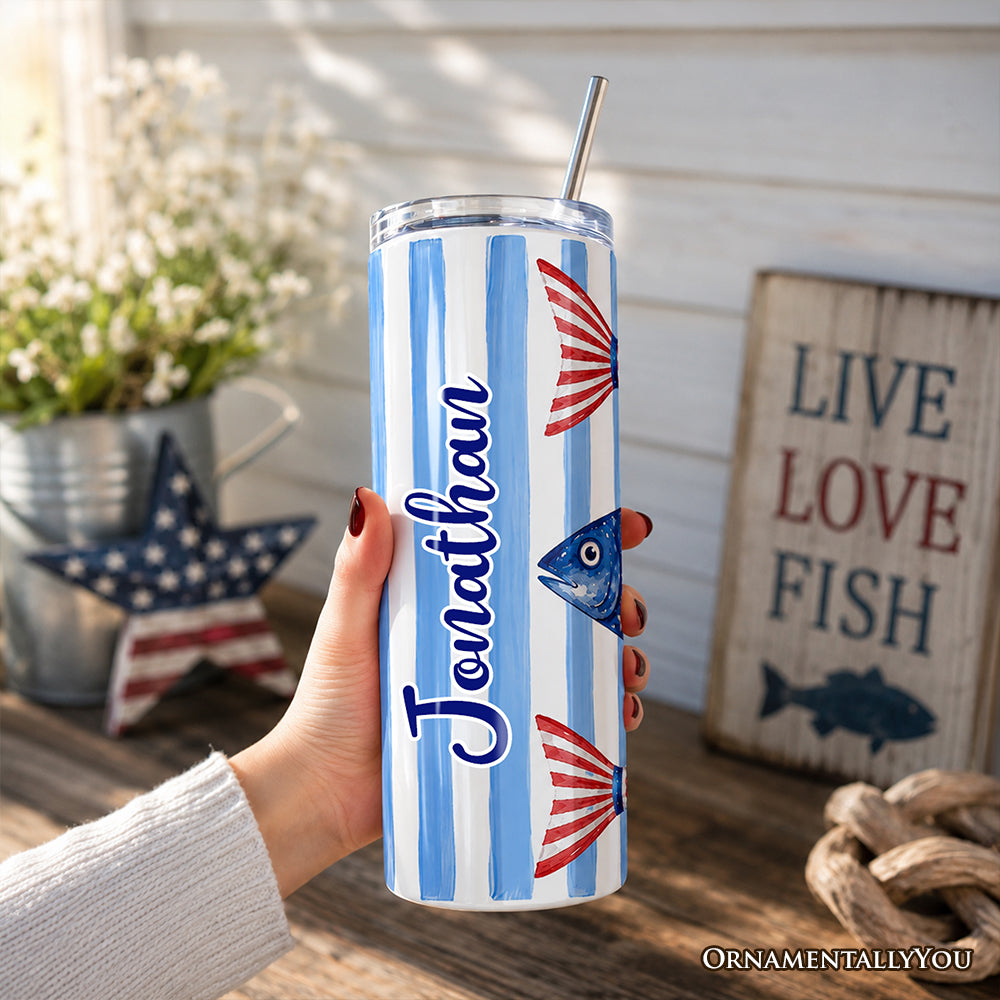 Patriotic Fish Stripe 20oz Personalized Tumbler with Straw