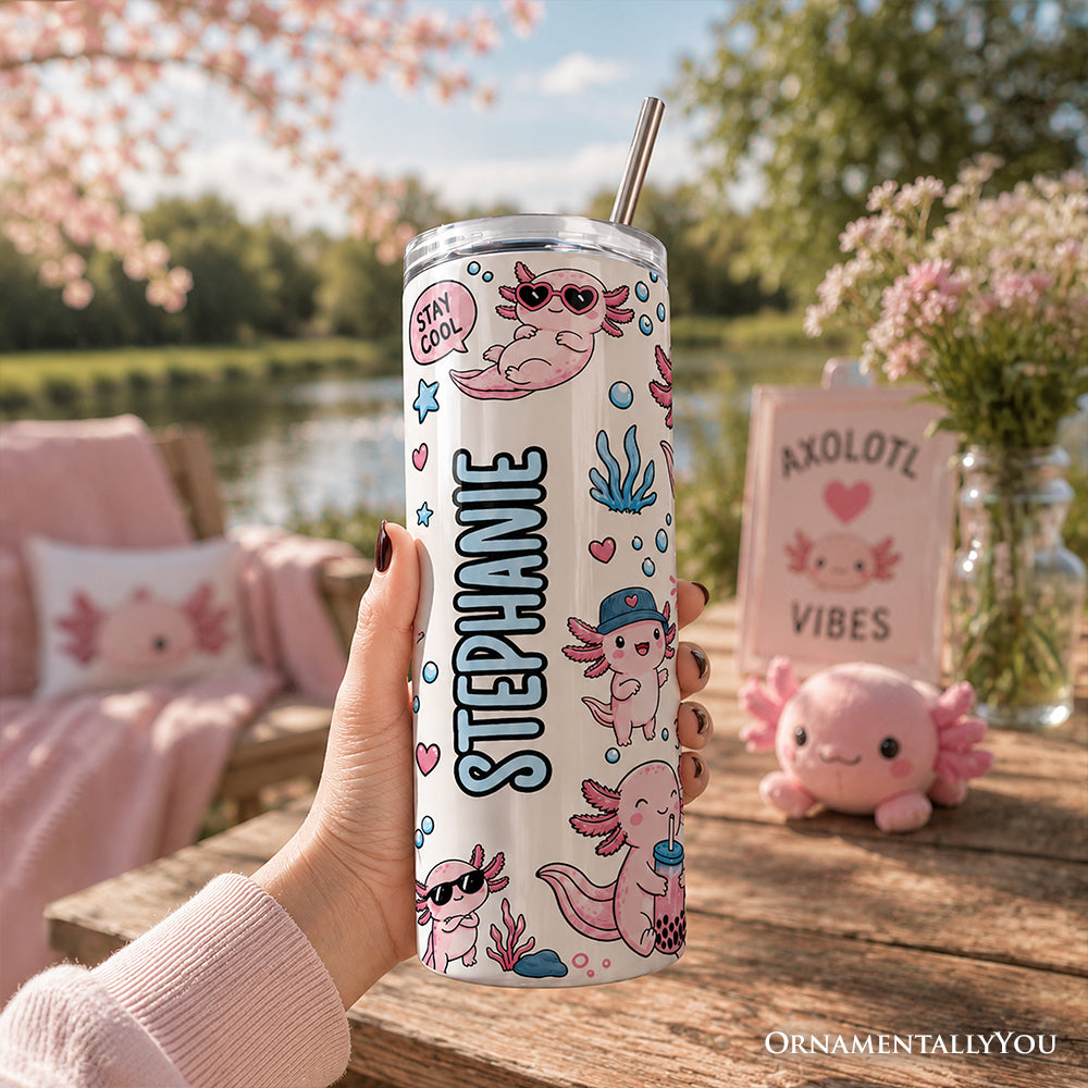 Pink Axolotl Vibe 20oz Personalized Tumbler with Straw