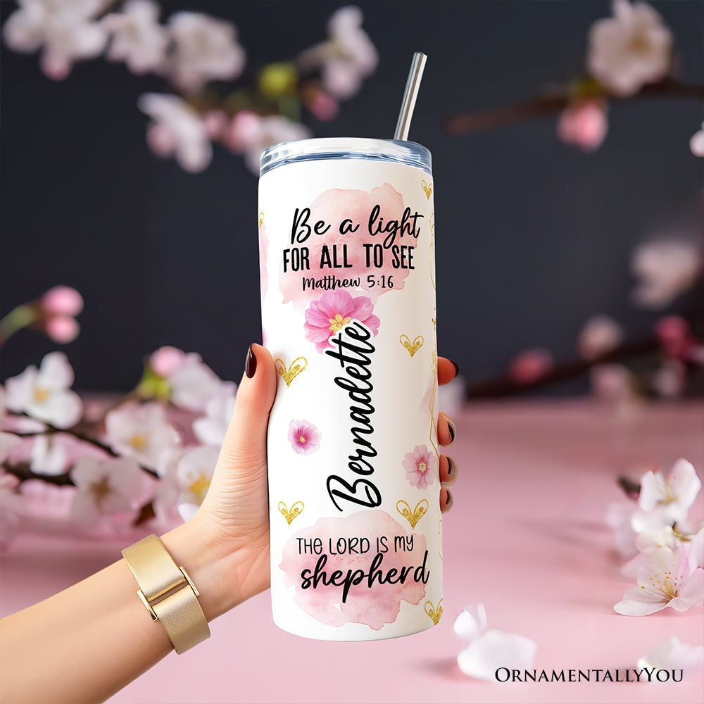 Personalized Pink Floral Bible Verse 20oz Tumbler Christian Gift