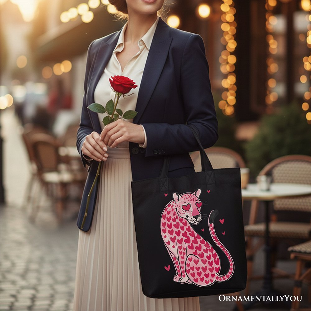 Pink Leopard Heart Canvas Tote Bag Urban Reusable Bag