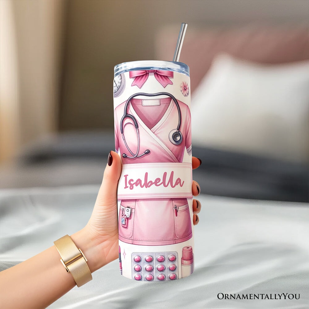 Pink Nurse Life 20oz Personalized Tumbler with Stainless Straw