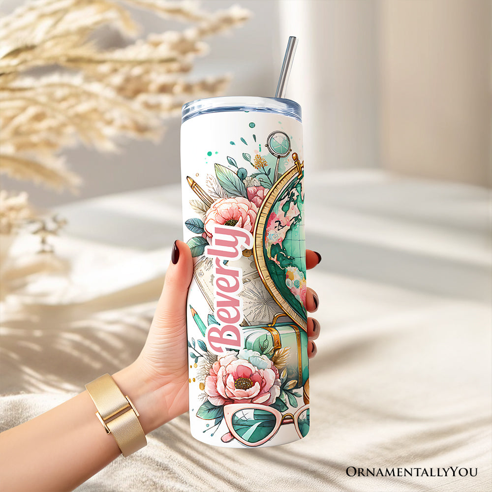 Pink and Teal Wanderlust Floral 20oz Personalized Travel Tumbler