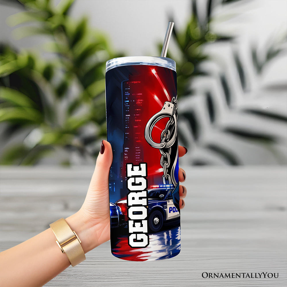 Police Badge and Patrol Car 20oz Personalized Tumbler with Straw