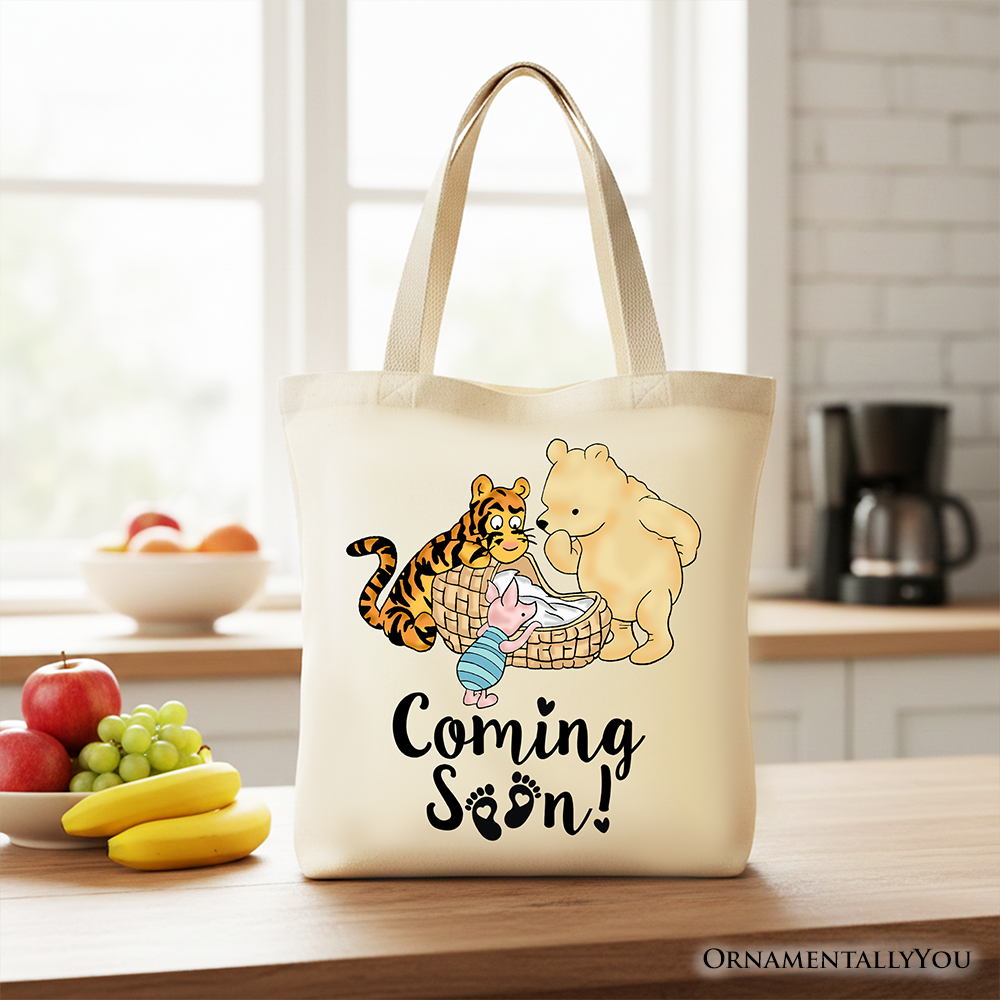 Winnie-the-Pooh Pregnancy Announcement Tote Bag, Baby Reveal Gift