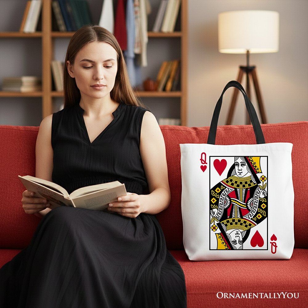 Queen of Hearts Crown Canvas Tote Bag, Vintage Style Gift Bag