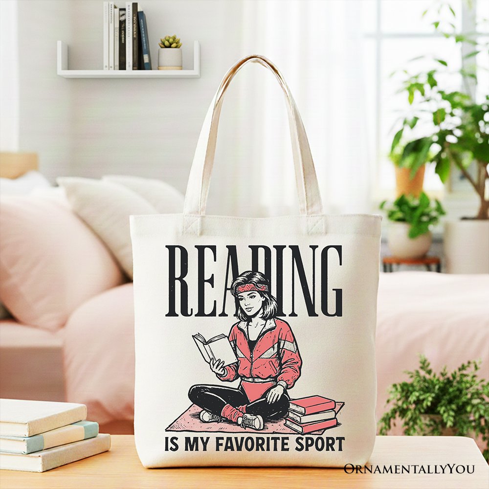 Reading Is My Favorite Sport Canvas Tote Bag, Retro Book Lover Gift