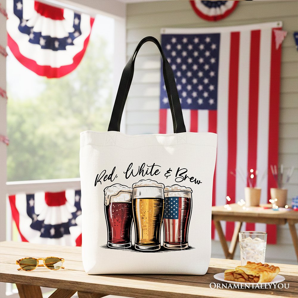 Red White and Brew Patriotic Tote Bag for 4th of July Parties
