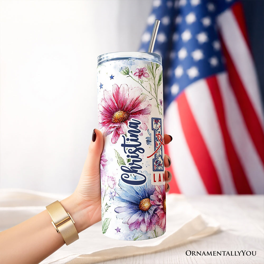 Retro 1776 Daisy Floral 20oz Patriotic Tumbler with Straw