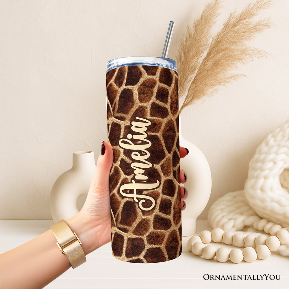 Safari Giraffe Print 20oz Personalized Tumbler with Stainless Straw