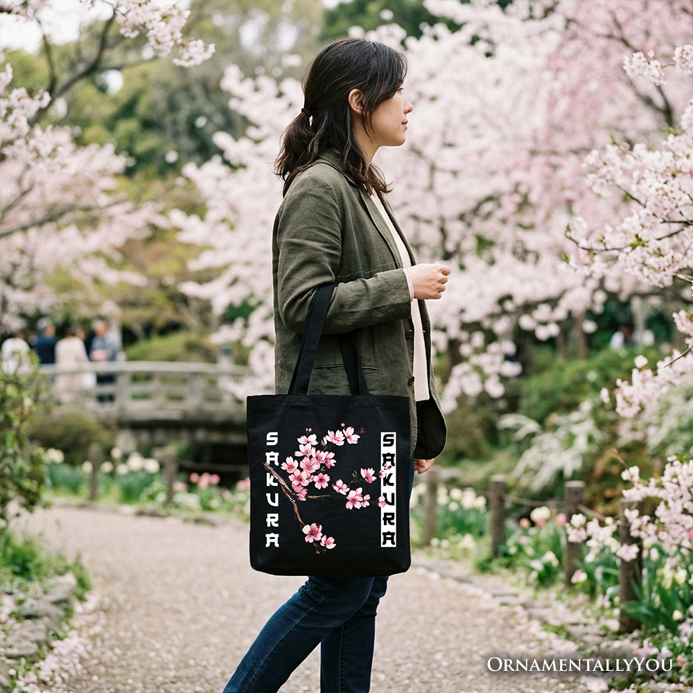 Sakura Cherry Blossom Tote Bag, Vintage Japanese Floral Shopper