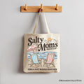 Salty Moms Beach Club Canvas Tote Bag, Retro Summer Shopper