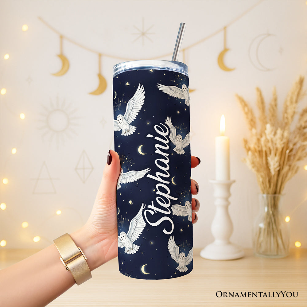 Snowy Owl Night Sky 20oz Personalized Tumbler with Straw