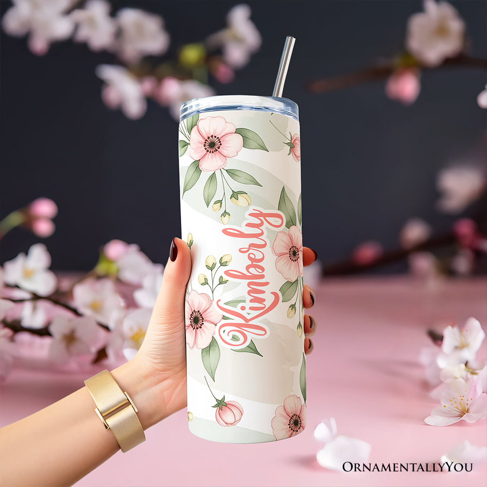 Soft Pink Wildflower 20oz Stainless Steel Tumbler with Straw