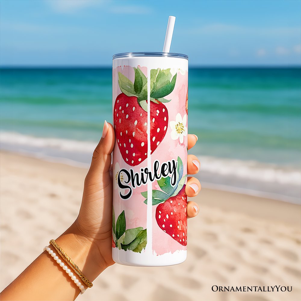 Strawberry Pattern 20oz Personalized Travel Mug with Straw