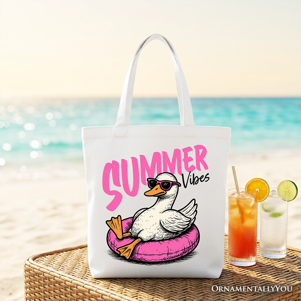 Summer Vibes Goose Tote Bag, Funny Beach Vacation Shopper