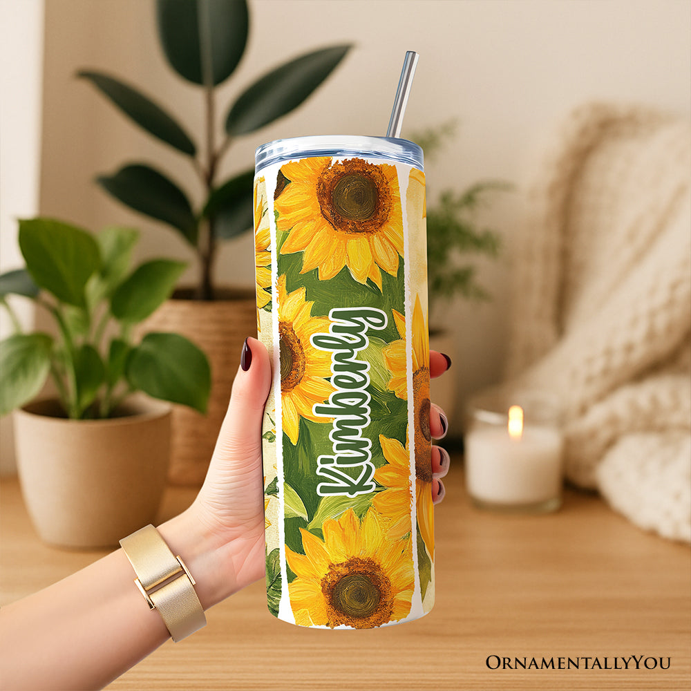 Personalized Sunflower 20oz Tumbler with Straw, Beach Travel Cup