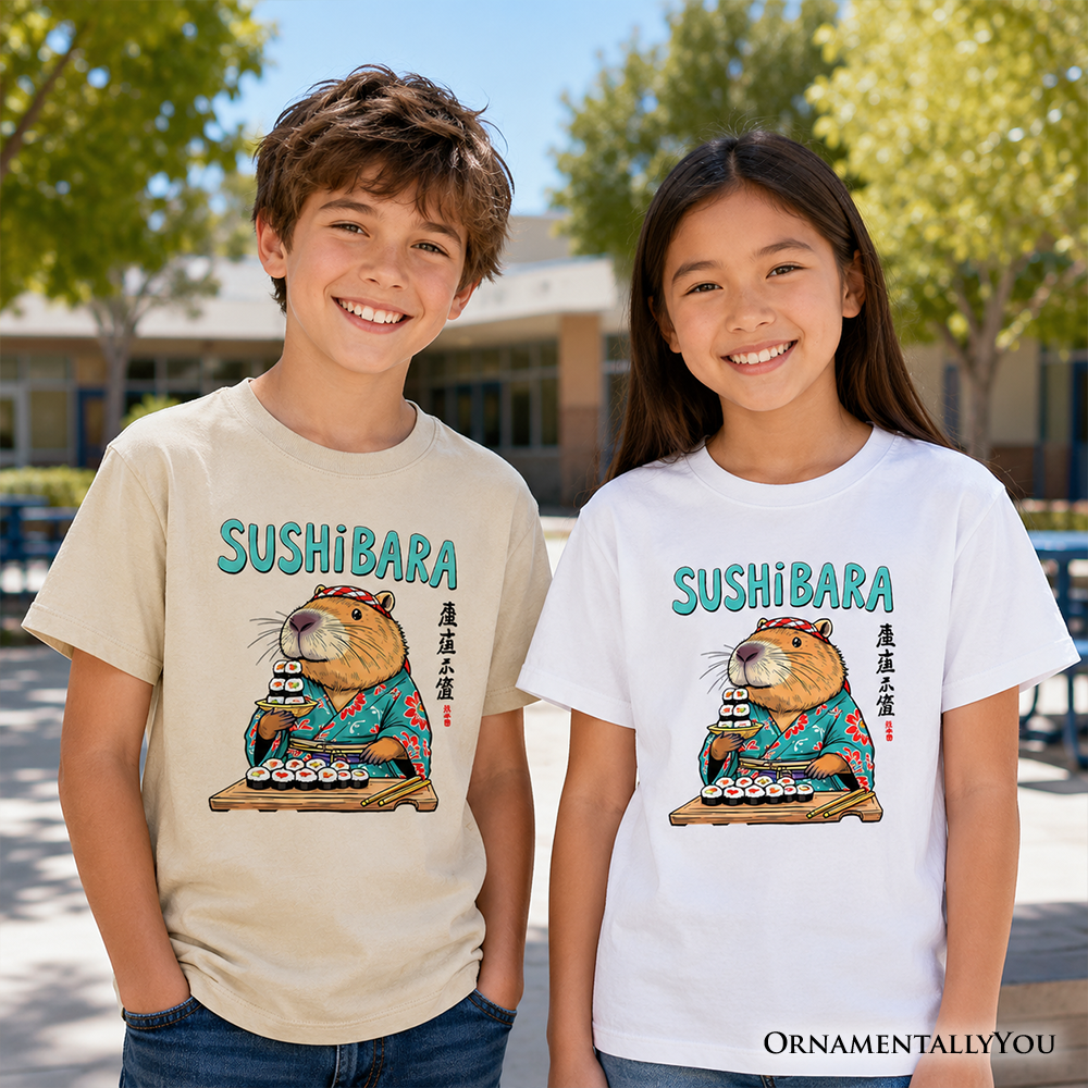 Sushibara Capybara Kids Graphic T-Shirt, Funny Cotton Tee