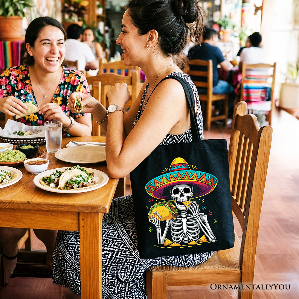 Taco Skeleton Cinco De Mayo Tote Bag, Funny Mexican Skull Shopper
