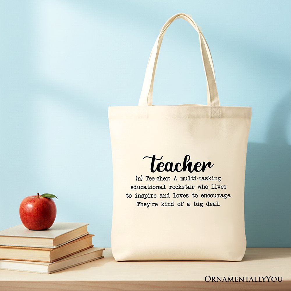 Teacher Definition Canvas Tote Bag, Inspirational Educator Gift