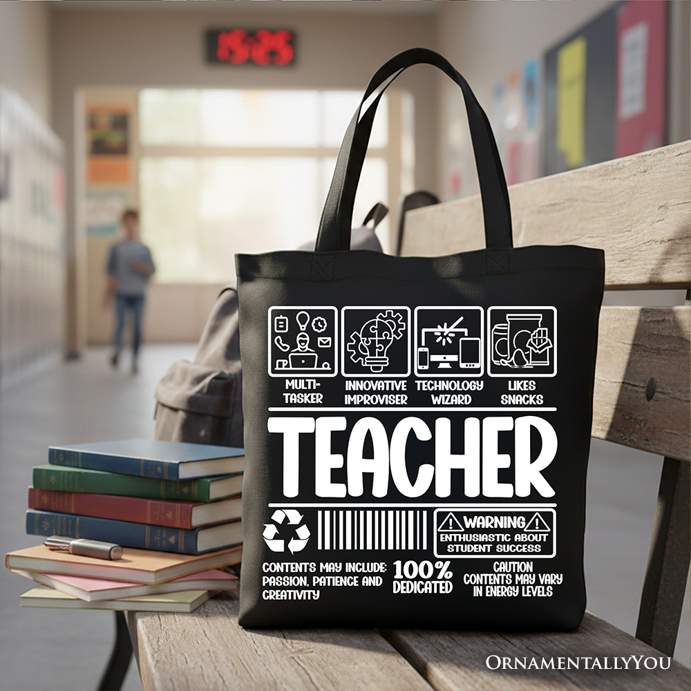 Teacher Label Tote Bag, Funny Barcode Educator Gift Shopper