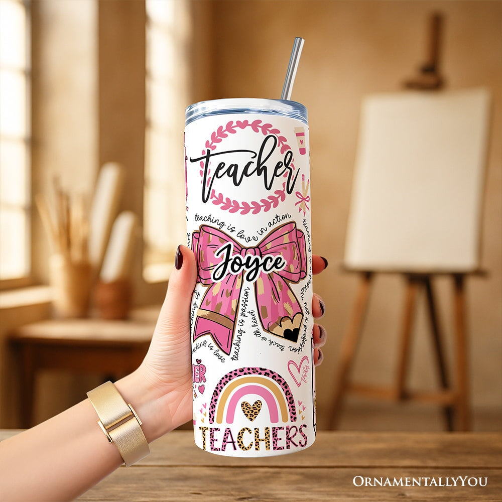 Personalized Pink 3D Inflated Teacher Life 20oz Tumbler Gift