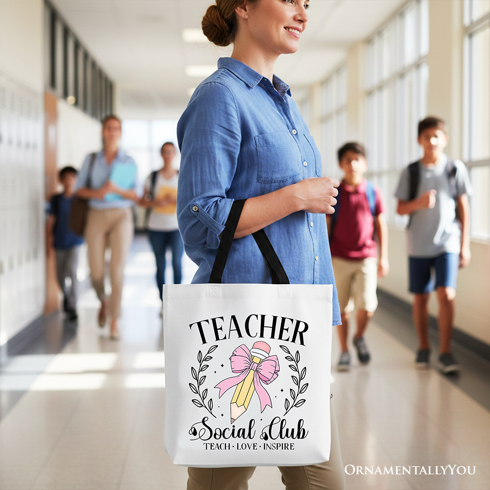 Teacher Social Club Cotton Tote Bag, Modern Preppy School Shopper