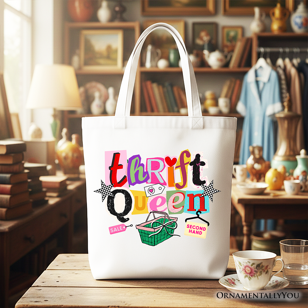 Thrift Queen Tote Bag Retro Colorful Second Hand Cotton Shopper