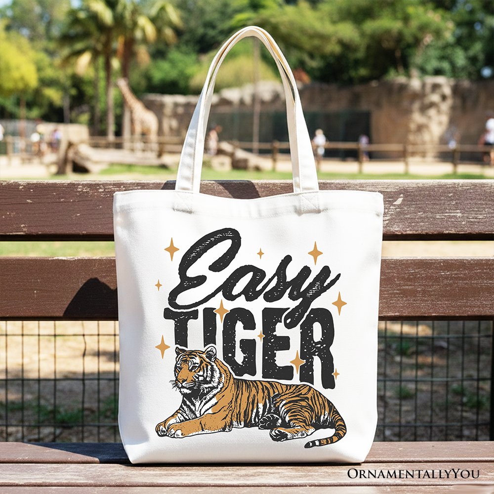 Tiger Retro Grunge Canvas Tote Bag, Vintage Style Animal Print