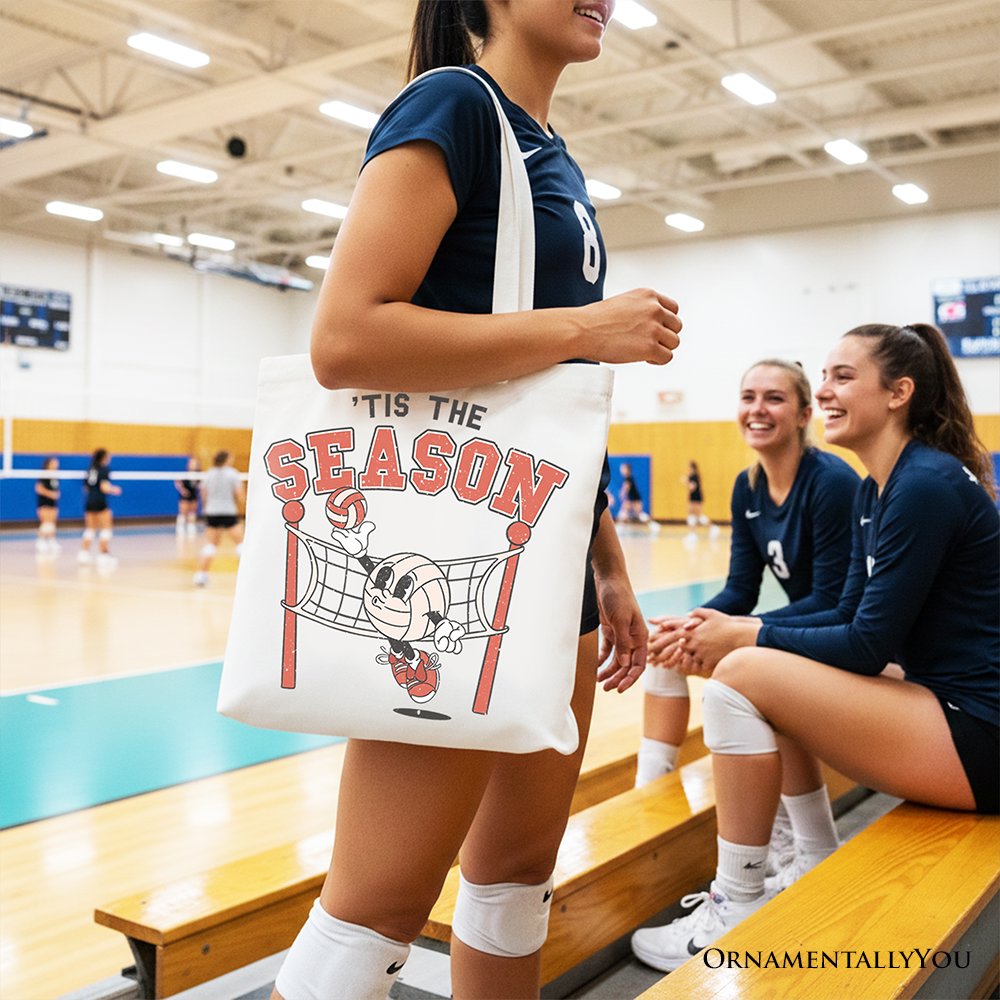 Tis the Season Volleyball Canvas Tote Bag, Retro Sporty Gift