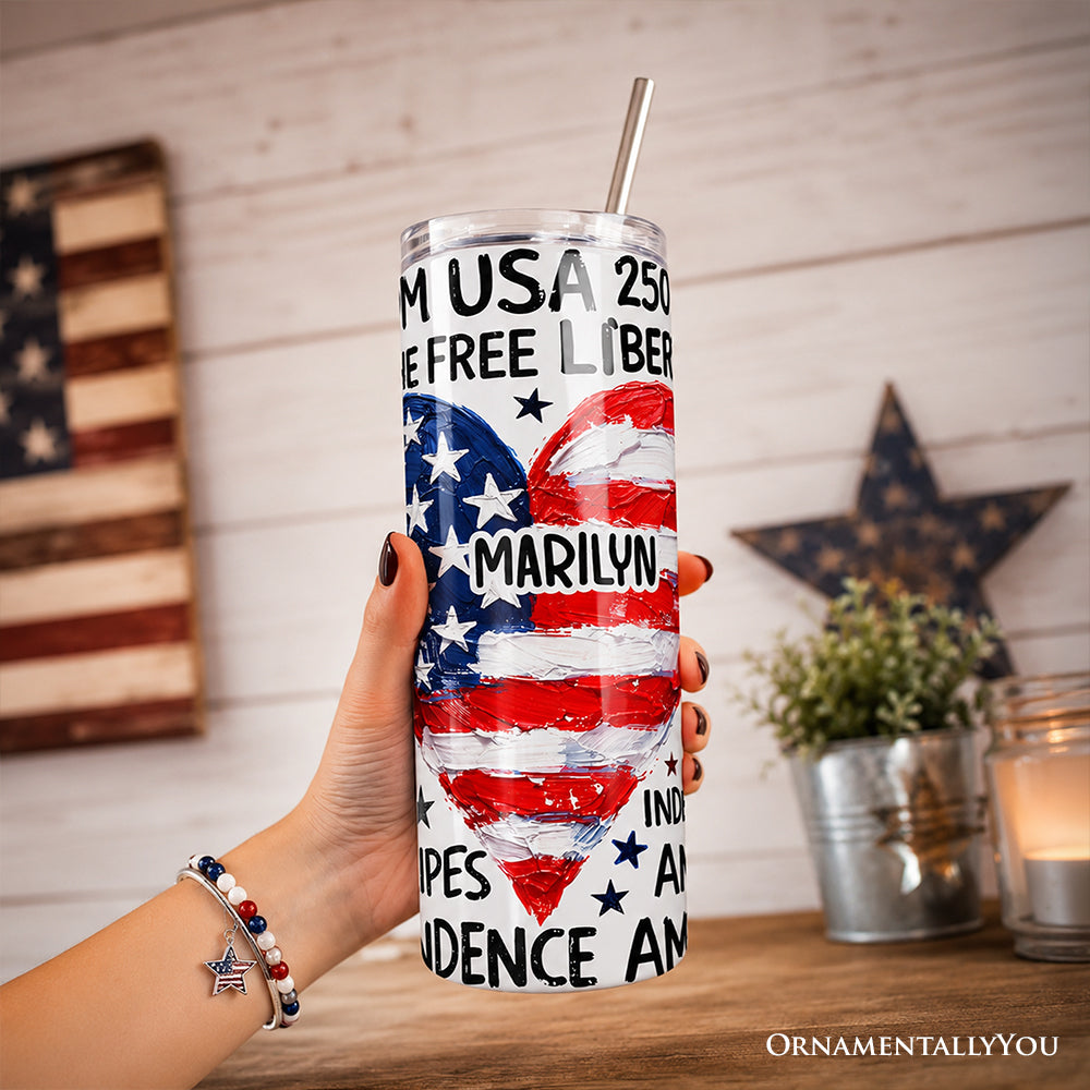 USA 250 Heart Patriotic 20oz Stainless Steel Travel Tumbler