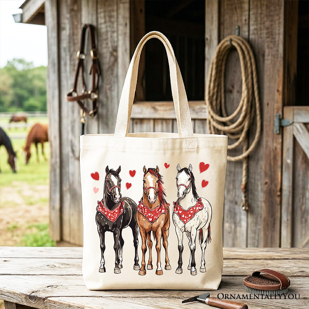 Valentine Horses Western Tote Bag, Country Lover Cotton Shopper
