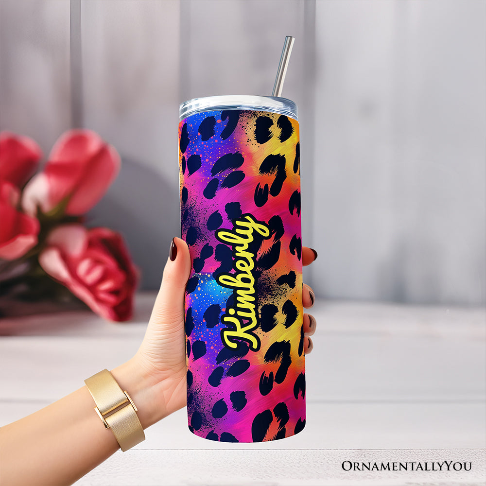 Neon Leopard Print 20oz Personalized Tumbler with Stainless Straw