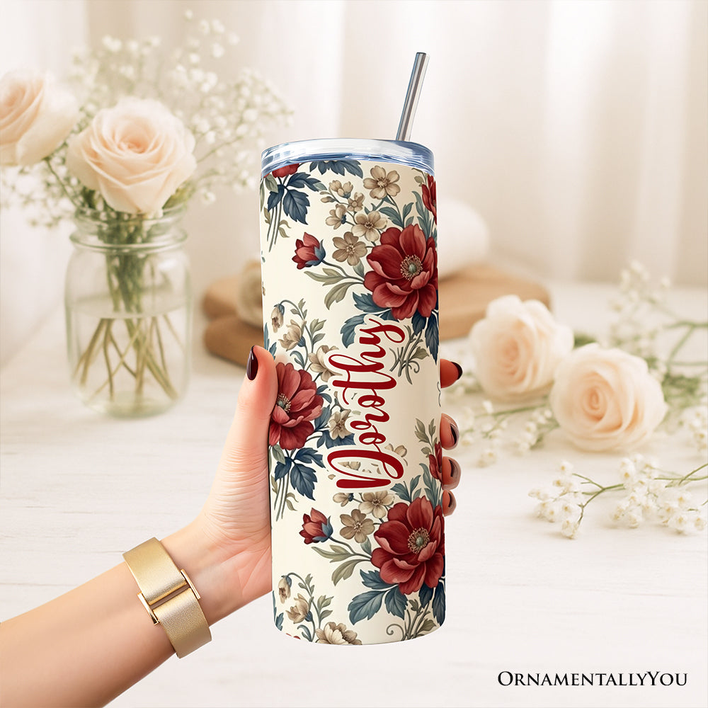 Vintage Red Poppy 20oz Stainless Steel Personalized Tumbler
