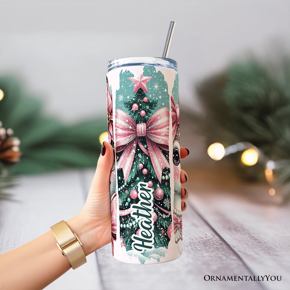 Coquette Pink Christmas Tumbler 20oz Personalized Holiday Cup