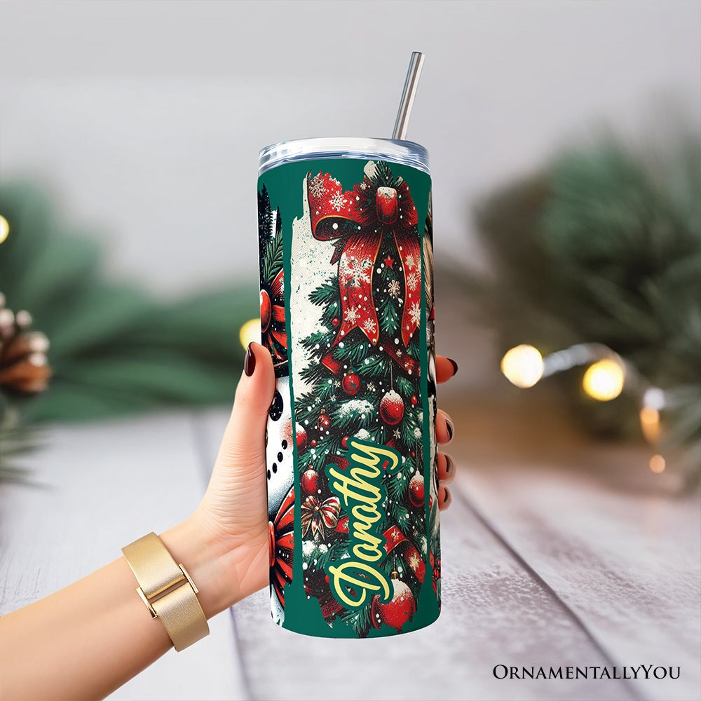 Vintage Christmas 20oz Personalized Green Brushstroke Travel Cup