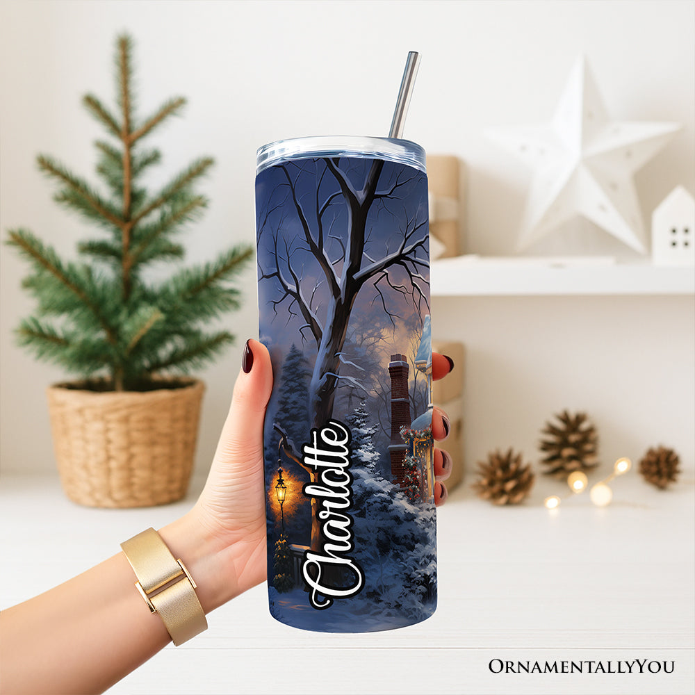 Watercolor Winter Christmas House 20oz Stainless Steel Tumbler