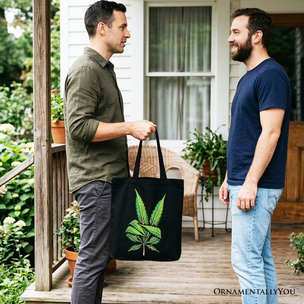 Weed Leaf Peace Sign Tote Bag Funny 420 Stoner Canvas Shopper