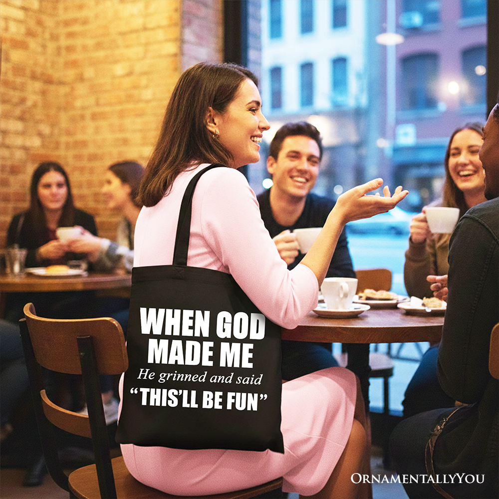 When God Made Me Christian Tote Bag, Minimalist Canvas Shopper